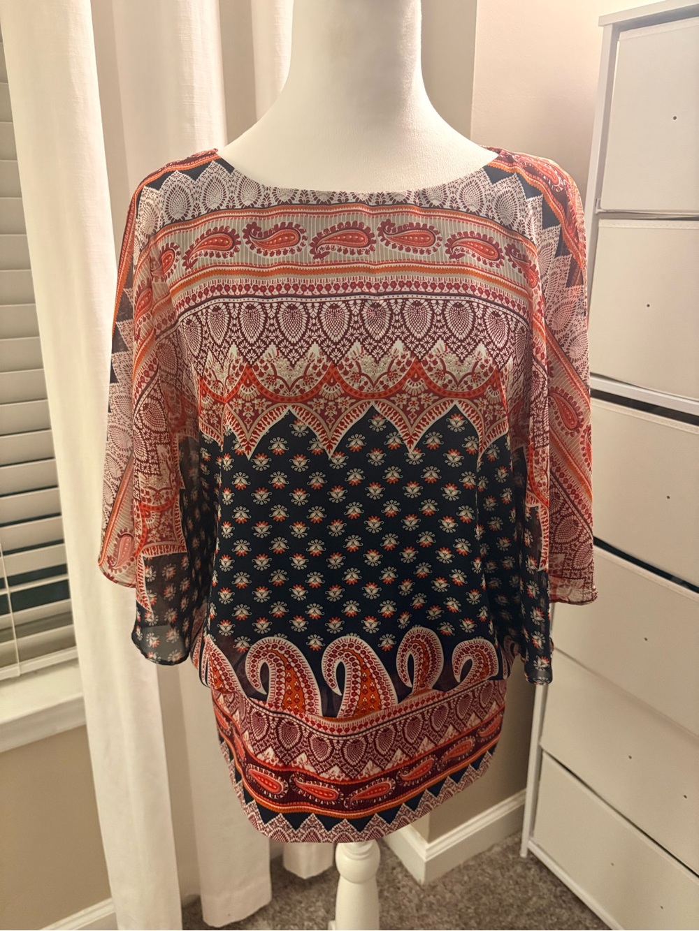 Coco Bianco Navy and Rust Paisley Tunic Blouse